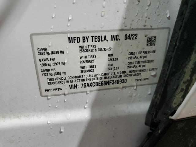 2022 Tesla Model X VIN: 7SAXCBE68NF340930 Lot: 56934264