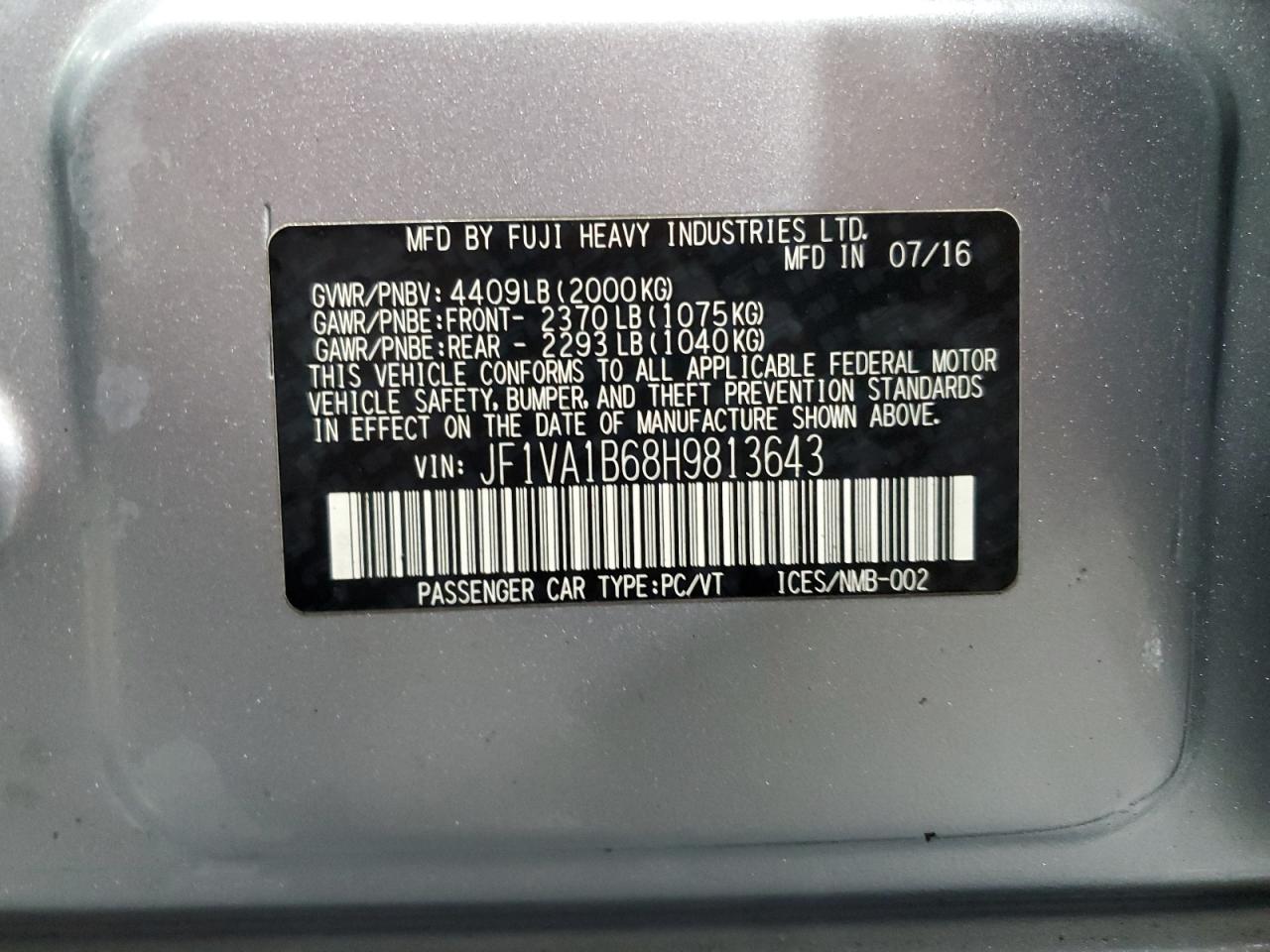 JF1VA1B68H9813643 2017 Subaru Wrx