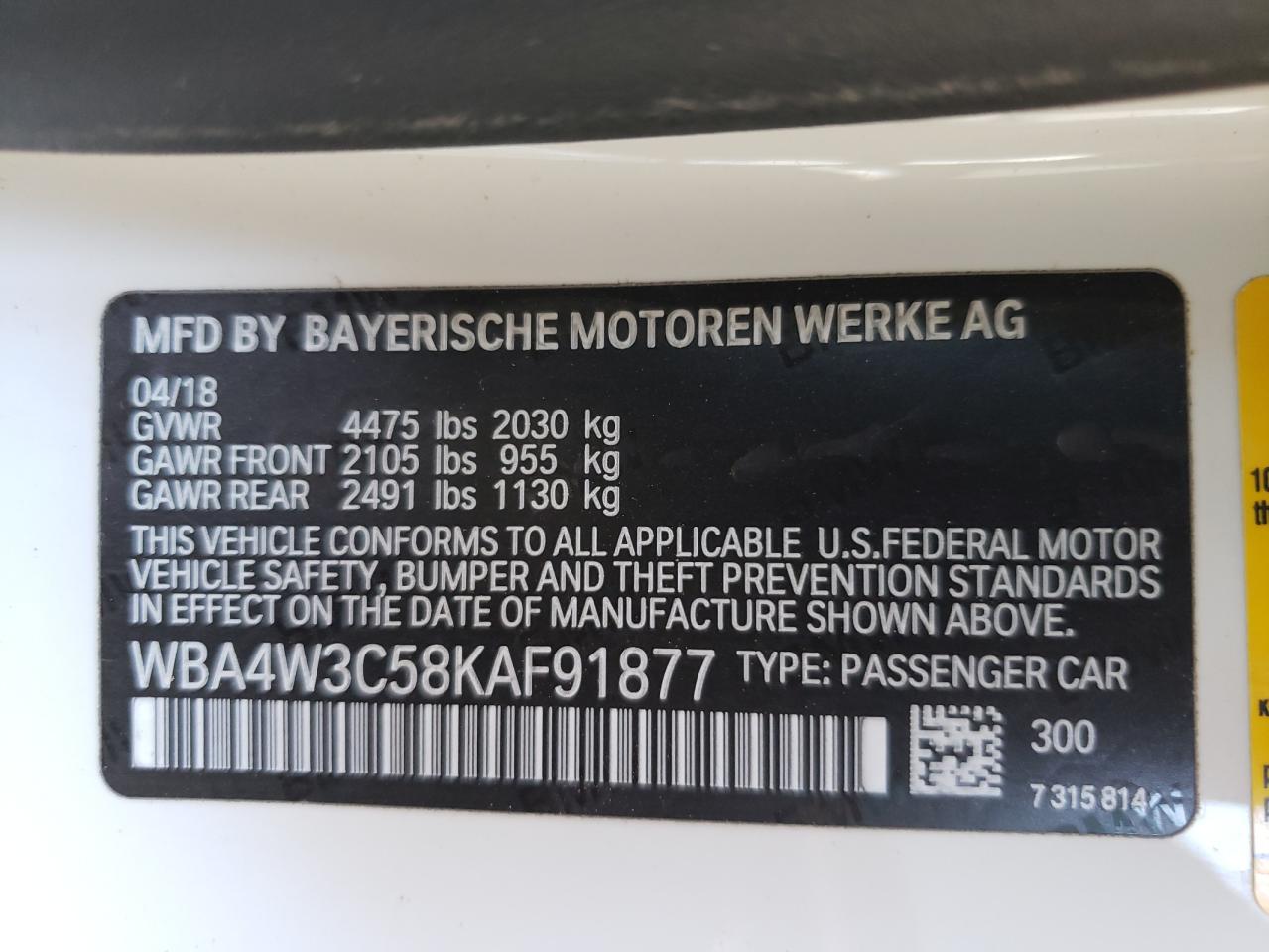 WBA4W3C58KAF91877 2019 BMW 430I