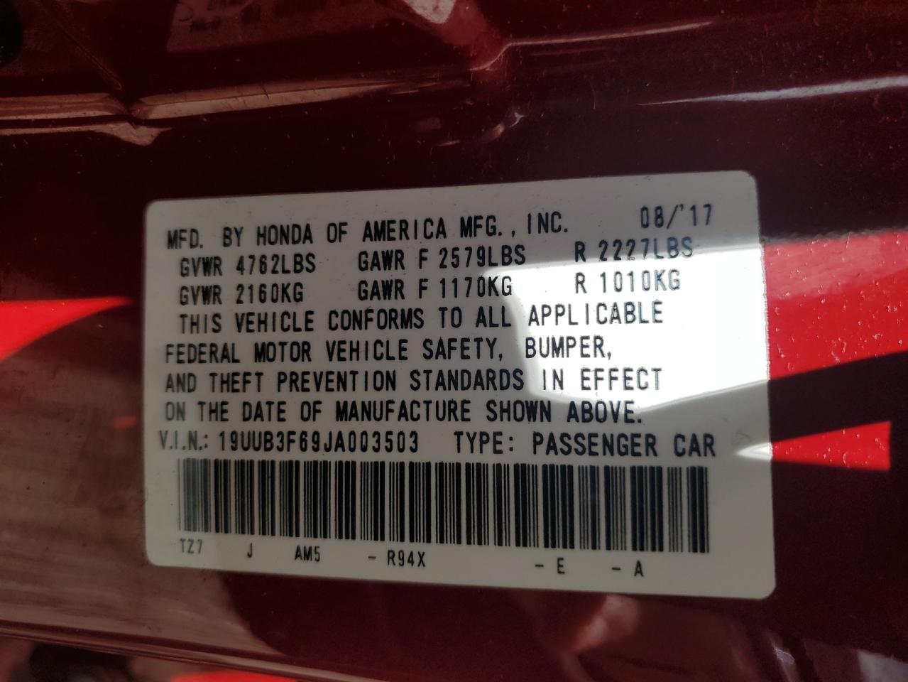 19UUB3F69JA003503 2018 Acura Tlx Tech+A