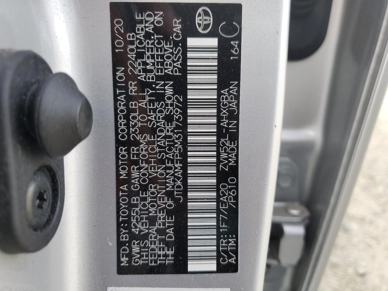 JTDKAMFP5M3173972 2021 Toyota Prius Prime Le