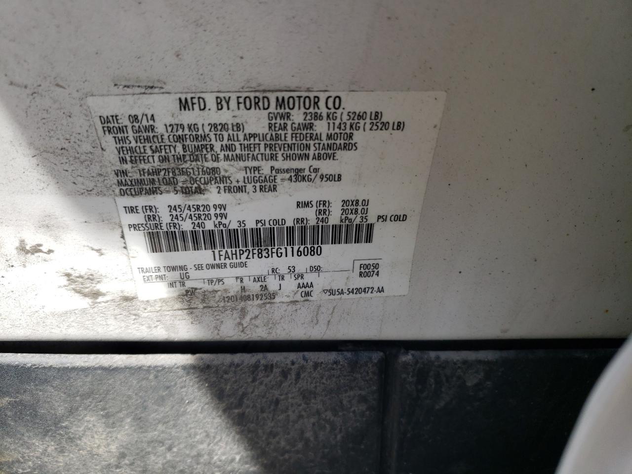 1FAHP2F83FG116080 2015 Ford Taurus Limited