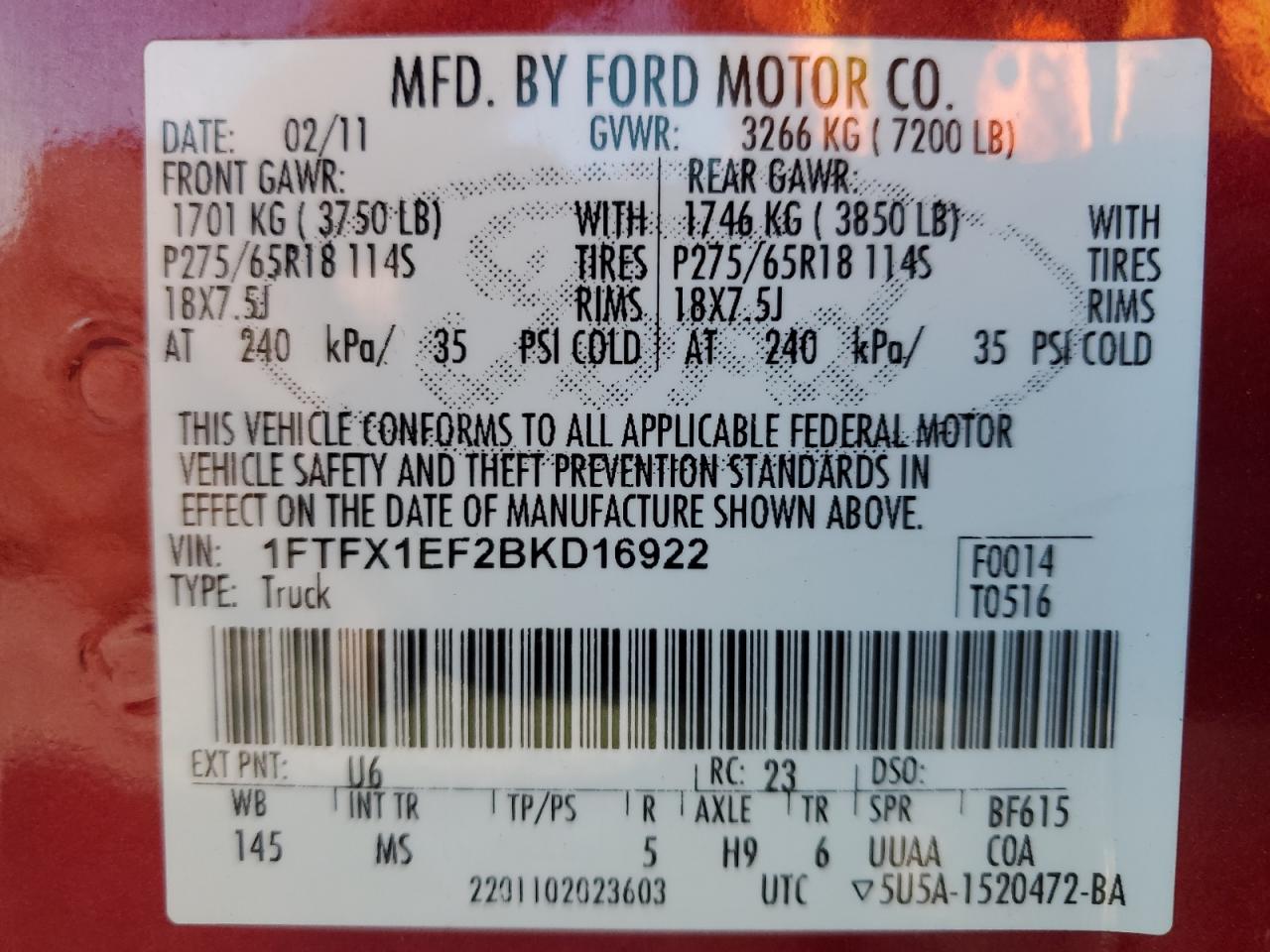 1FTFX1EF2BKD16922 2011 Ford F150 Super Cab