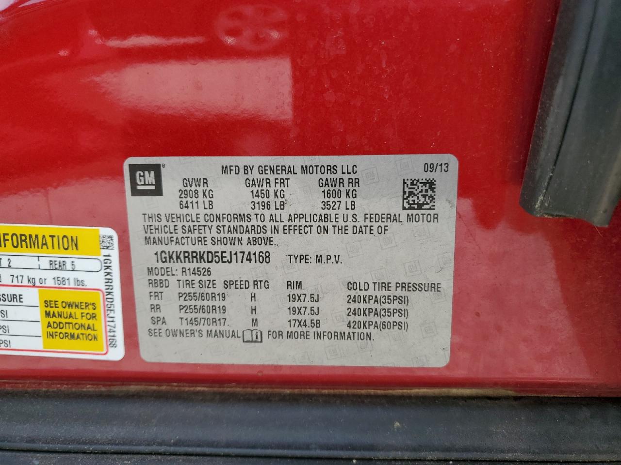 1GKKRRKD5EJ174168 2014 GMC Acadia Slt-1