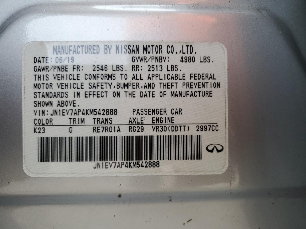 JN1EV7AP4KM542888 2019 Infiniti Q50 Luxe