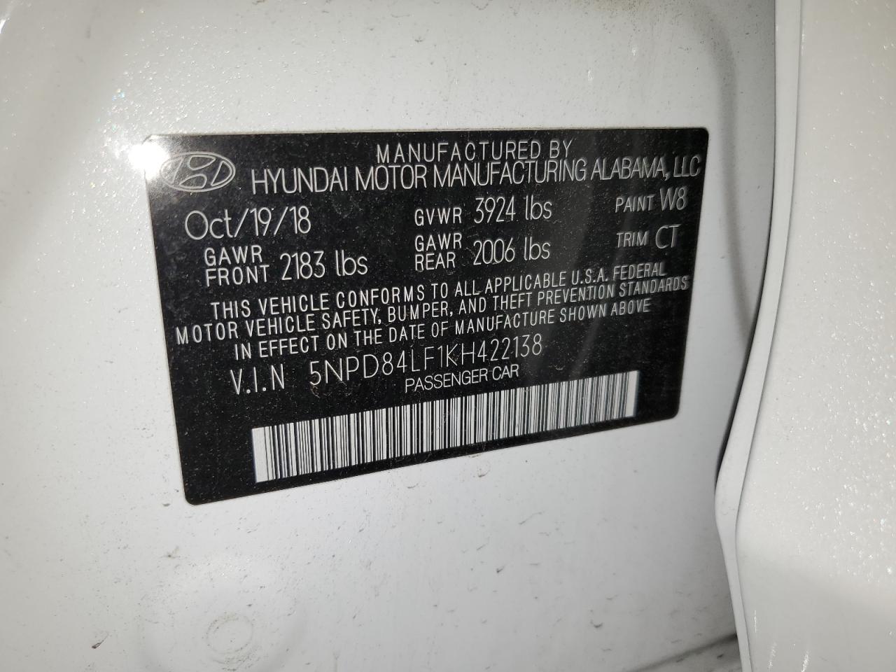 5NPD84LF1KH422138 2019 Hyundai Elantra Sel