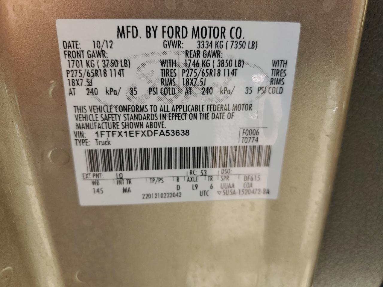 1FTFX1EFXDFA53638 2013 Ford F150 Super Cab