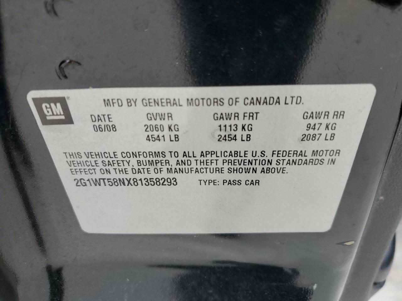 2G1WT58NX81358293 2008 Chevrolet Impala Lt
