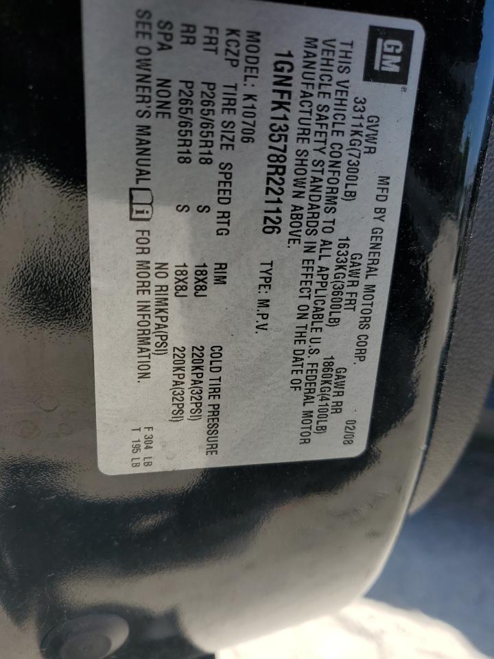 1GNFK13578R221126 2008 Chevrolet Tahoe K1500 Hybrid