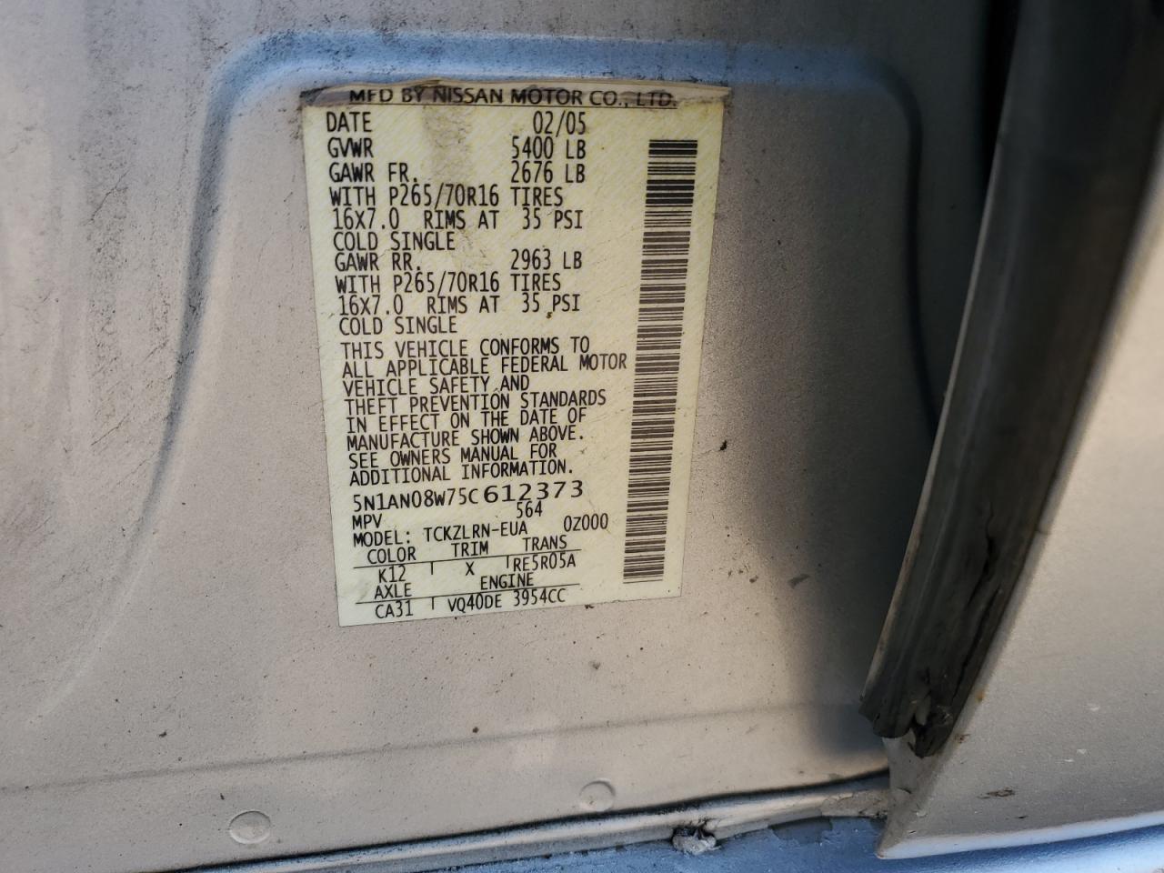 5N1AN08W75C612373 2005 Nissan Xterra Off Road