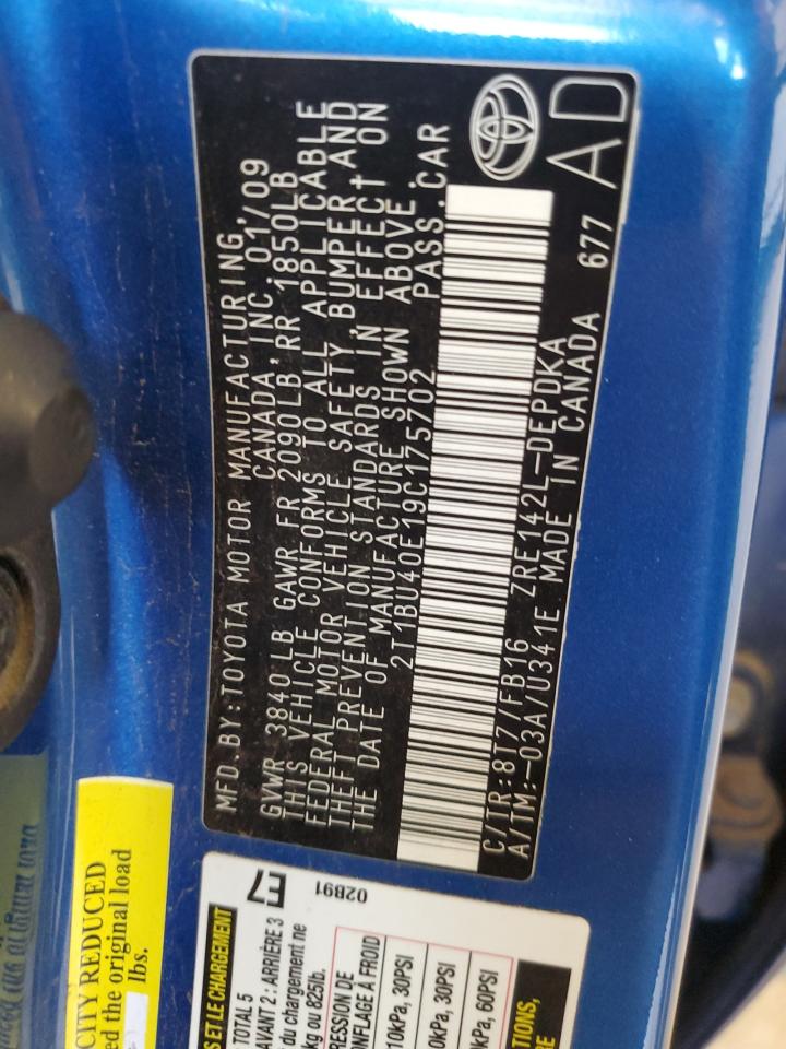 2T1BU40E19C175702 2009 Toyota Corolla Base