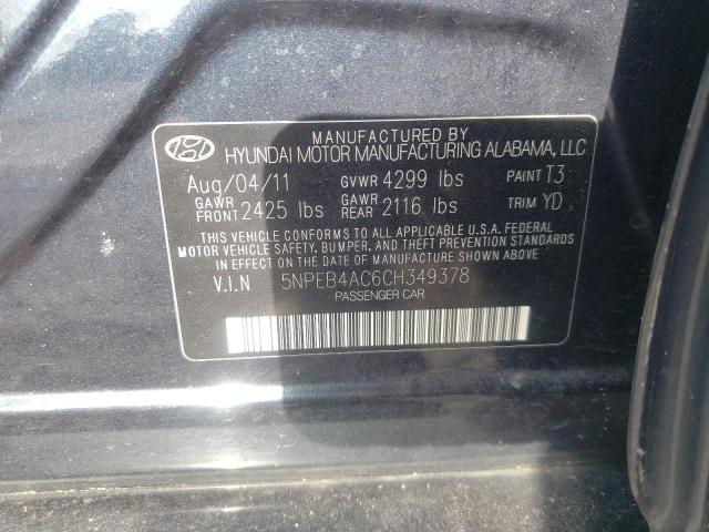 2012 Hyundai Sonata Gls VIN: 5NPEB4AC6CH349378 Lot: 59492904