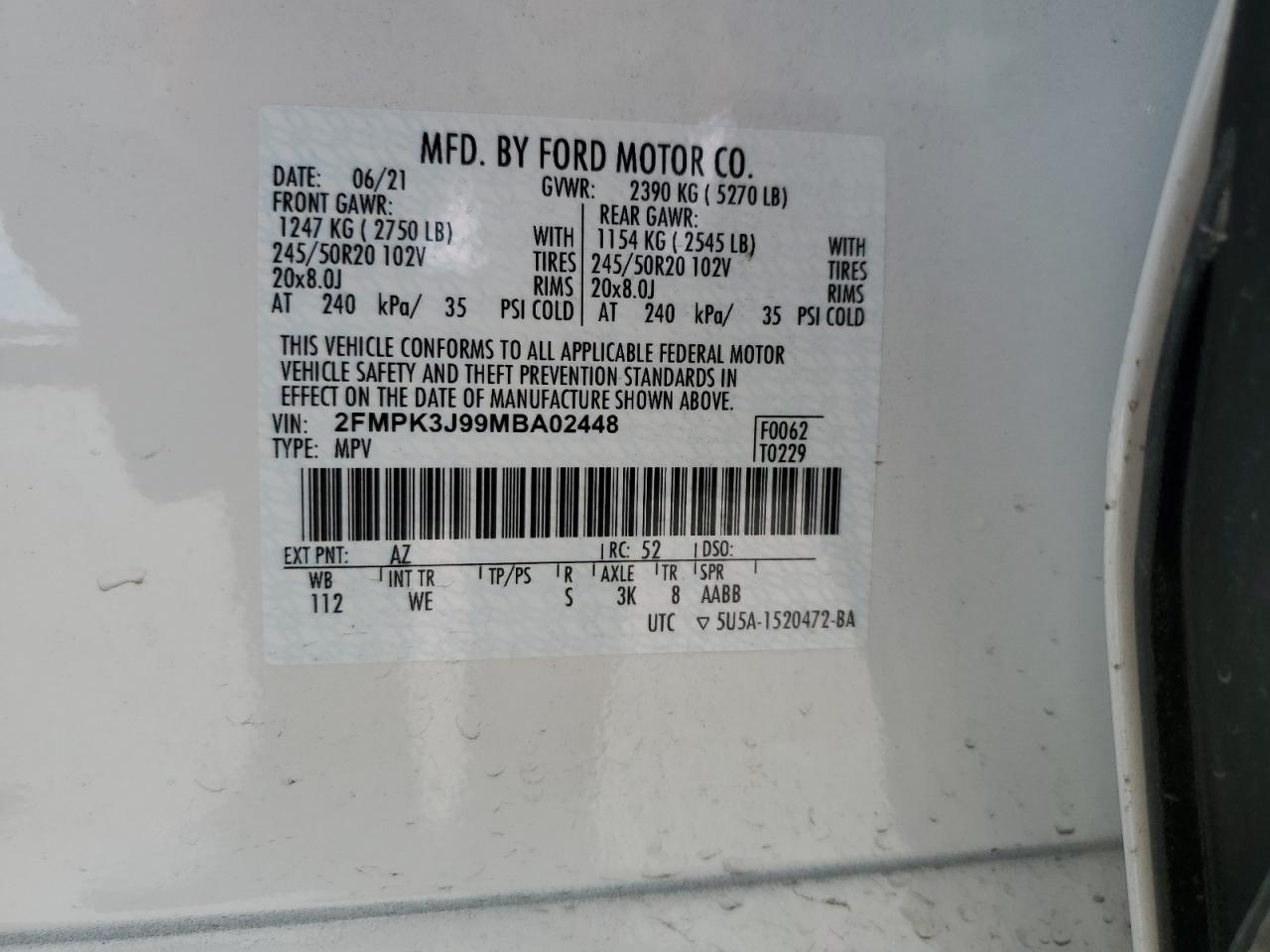 2FMPK3J99MBA02448 2021 Ford Edge Sel