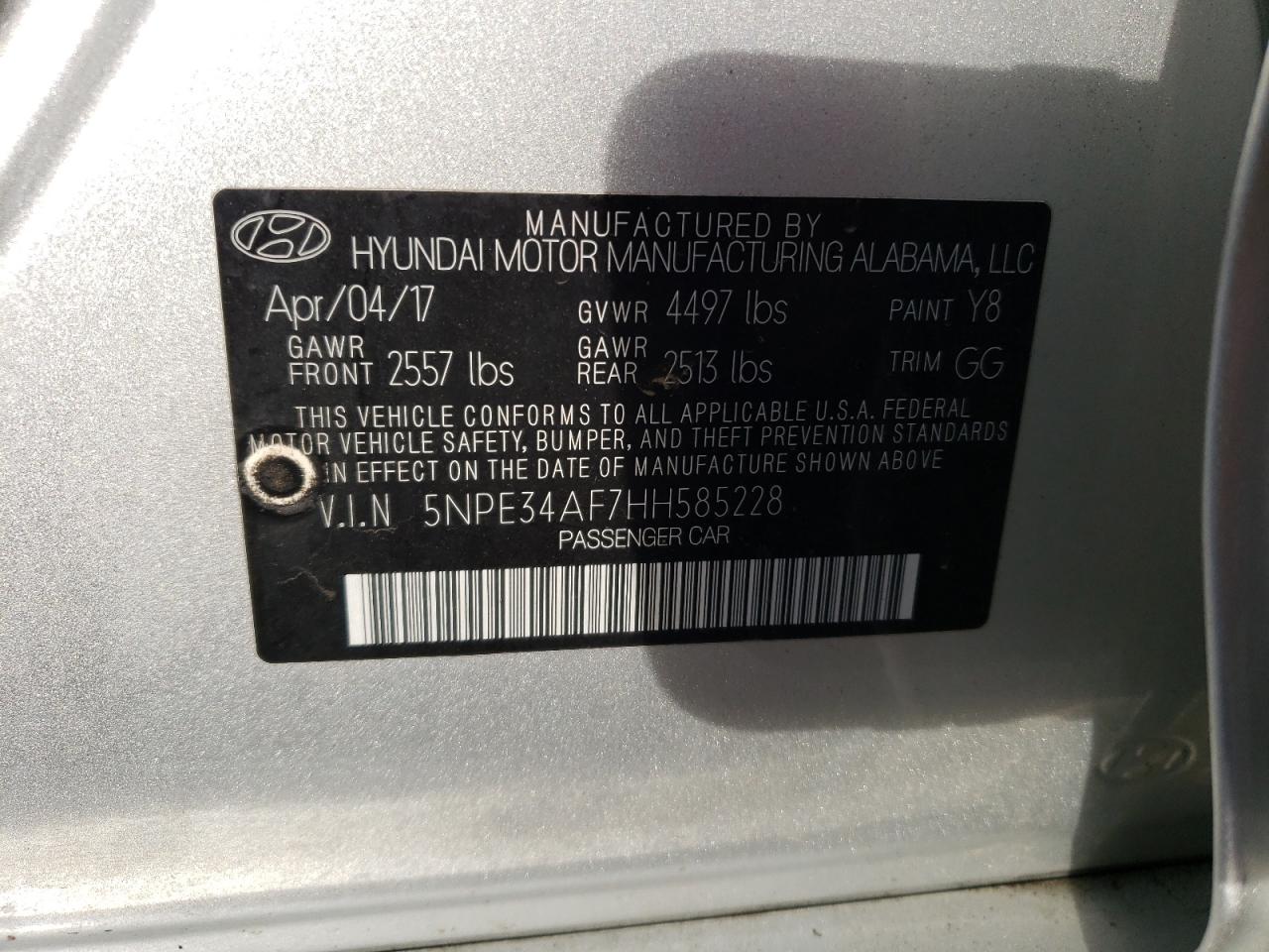 5NPE34AF7HH585228 2017 Hyundai Sonata Sport