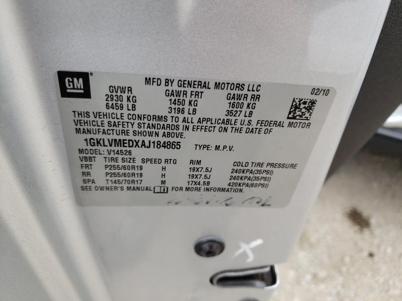 1GKLVMEDXAJ184865 2010 GMC Acadia Slt-1