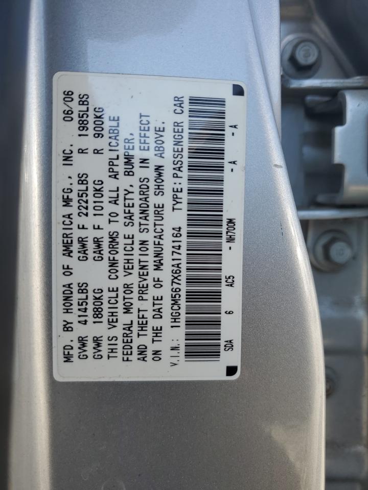 1HGCM567X6A174164 2006 Honda Accord Ex