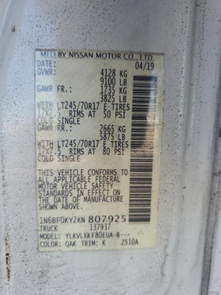 1N6BF0KY2KN807925 2019 Nissan Nv 2500 S