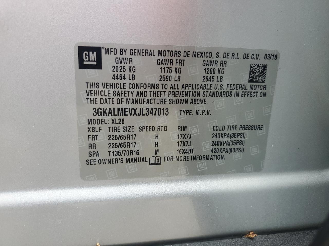 3GKALMEVXJL347013 2018 GMC Terrain Sle