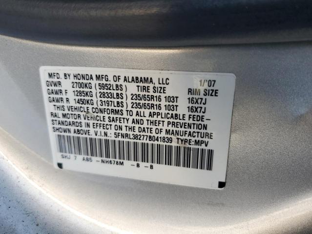 2007 Honda Odyssey Lx VIN: 5FNRL38277B041839 Lot: 58059704