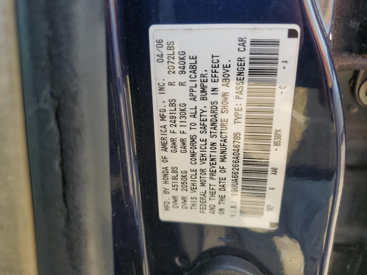 19UUA66266A046785 2006 Acura 3.2Tl