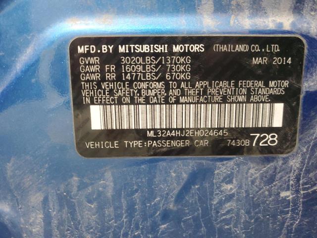 2014 Mitsubishi Mirage Es VIN: ML32A4HJ2EH024645 Lot: 57917584