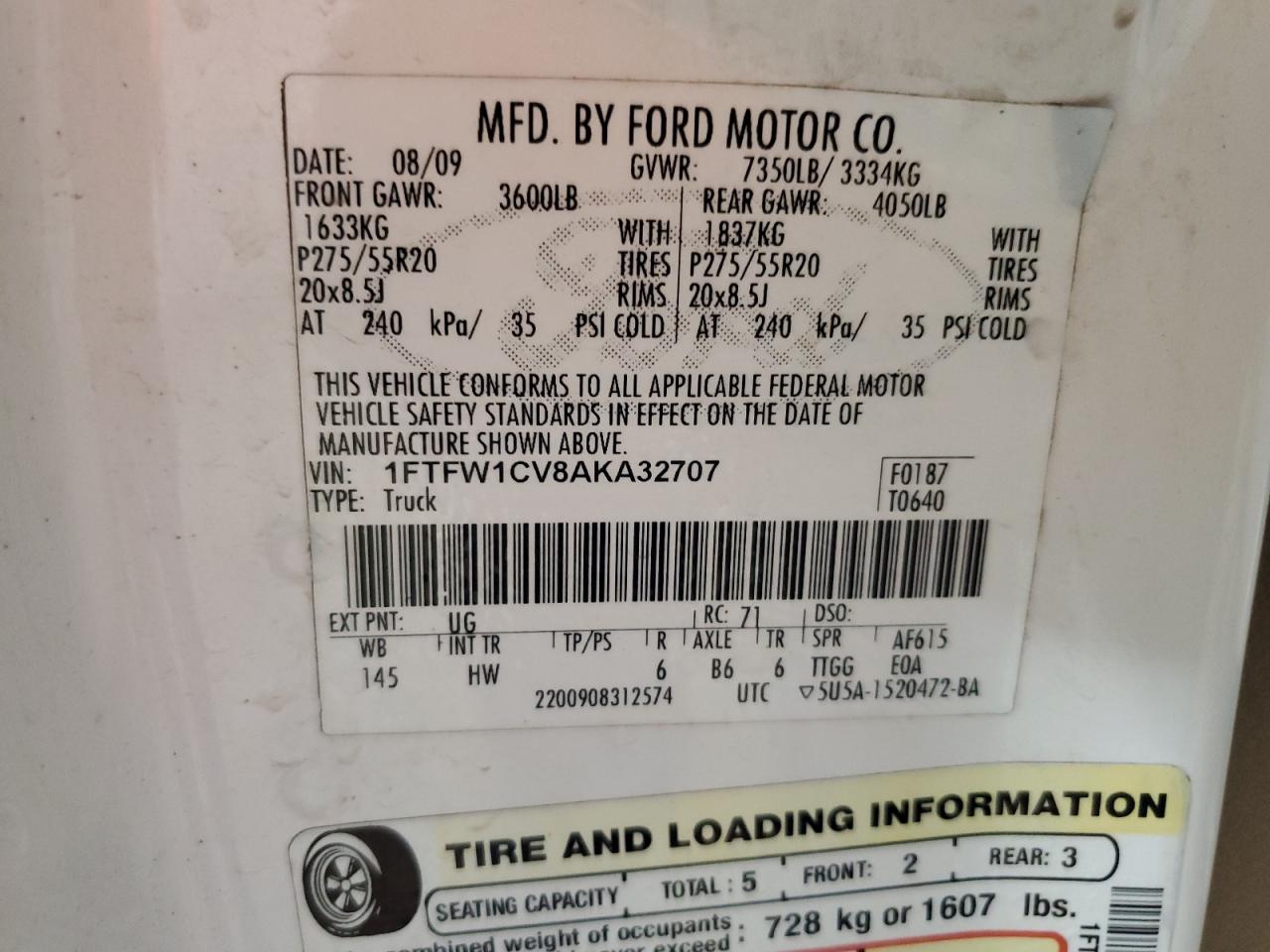 1FTFW1CV8AKA32707 2010 Ford F150 Supercrew
