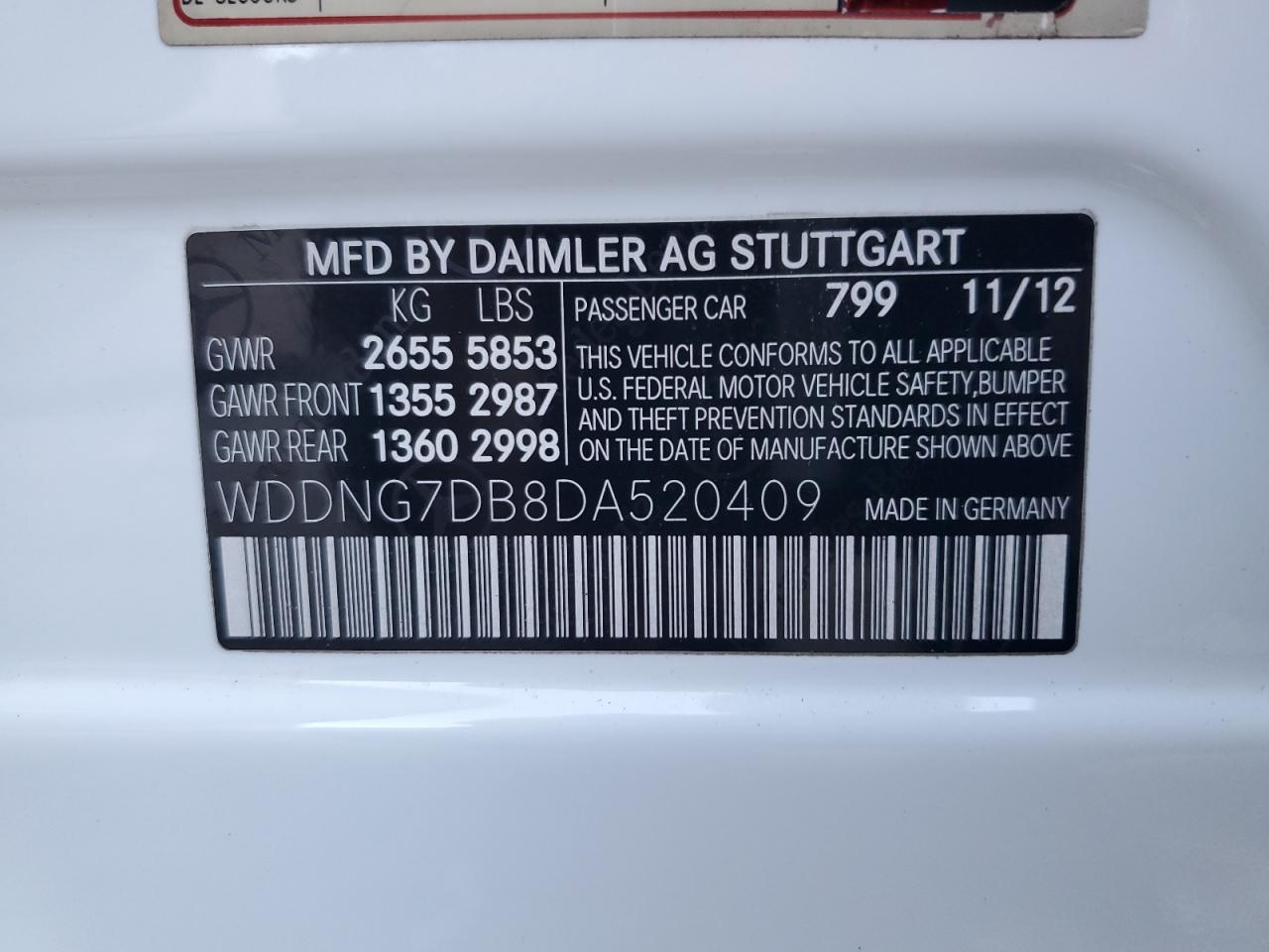 WDDNG7DB8DA520409 2013 Mercedes-Benz S 550