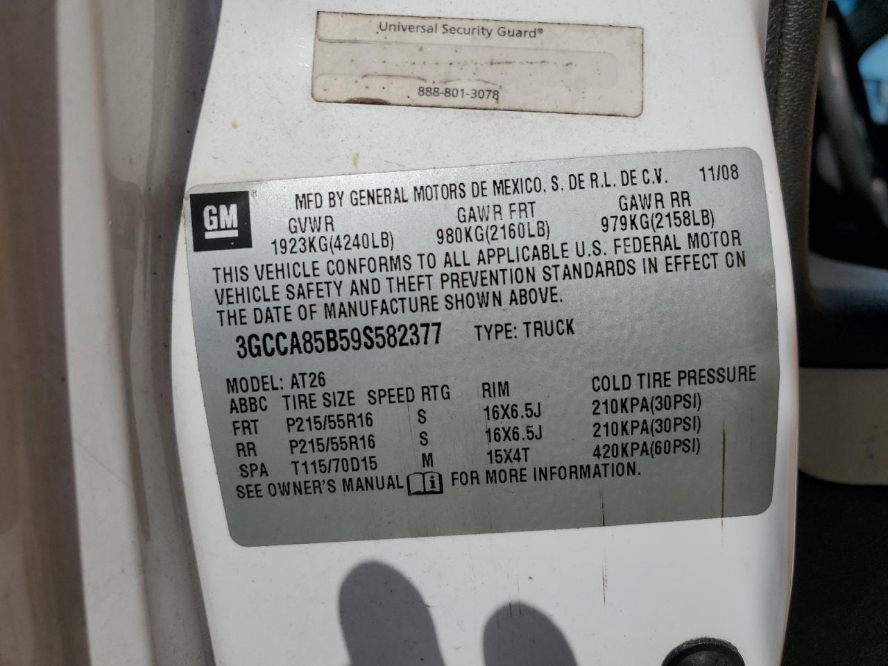 3GCCA85B59S582377 2009 Chevrolet Hhr Panel Ls