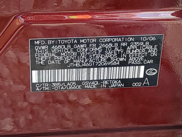 2007 Lexus Es 350 VIN: JTHBJ46G172069584 Lot: 60851964