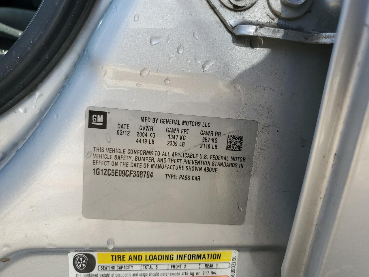 1G1ZC5E09CF308704 2012 Chevrolet Malibu 1Lt