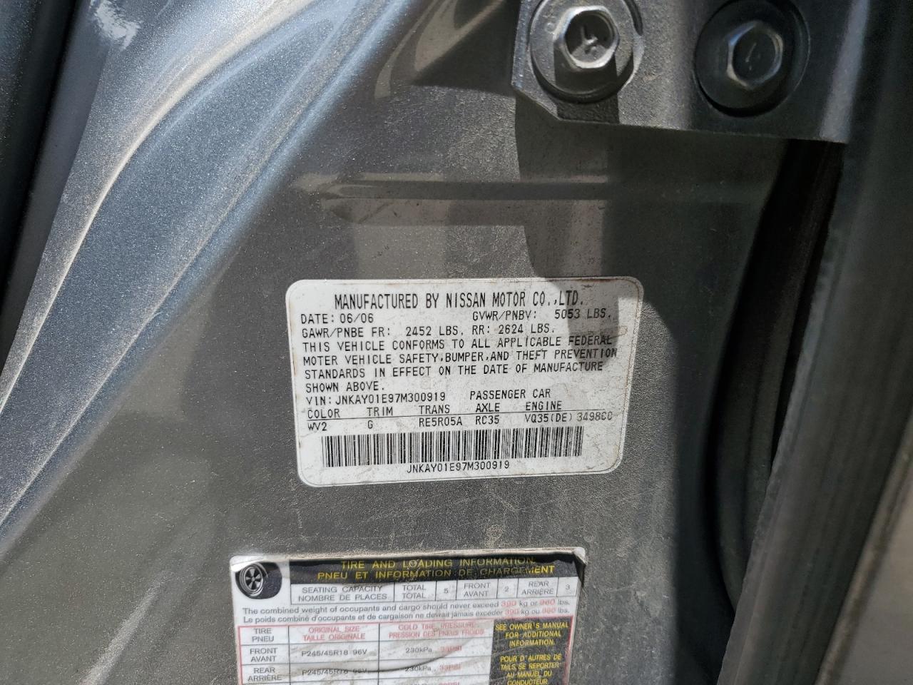 JNKAY01E97M300919 2007 Infiniti M35 Base