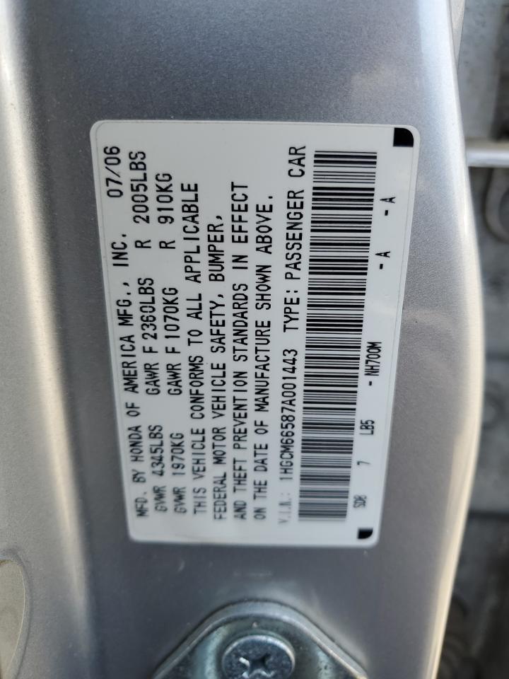 1HGCM66587A001443 2007 Honda Accord Ex