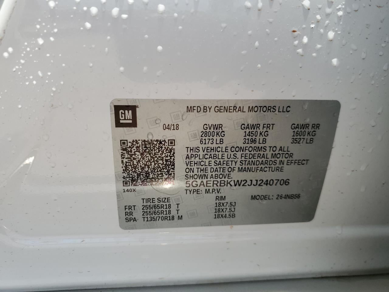 5GAERBKW2JJ240706 2018 Buick Enclave Essence