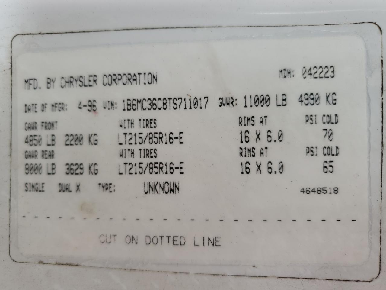 1B6MC36C8TS711017 1996 Dodge Ram 3500