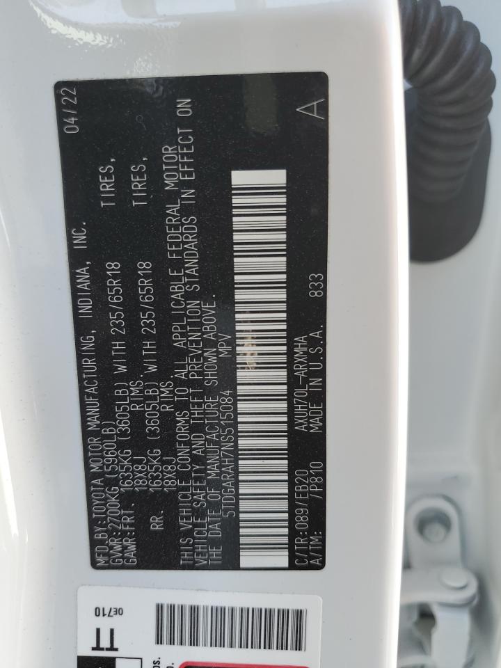 5TDGARAH7NS515084 2022 Toyota Highlander Hybrid Xle