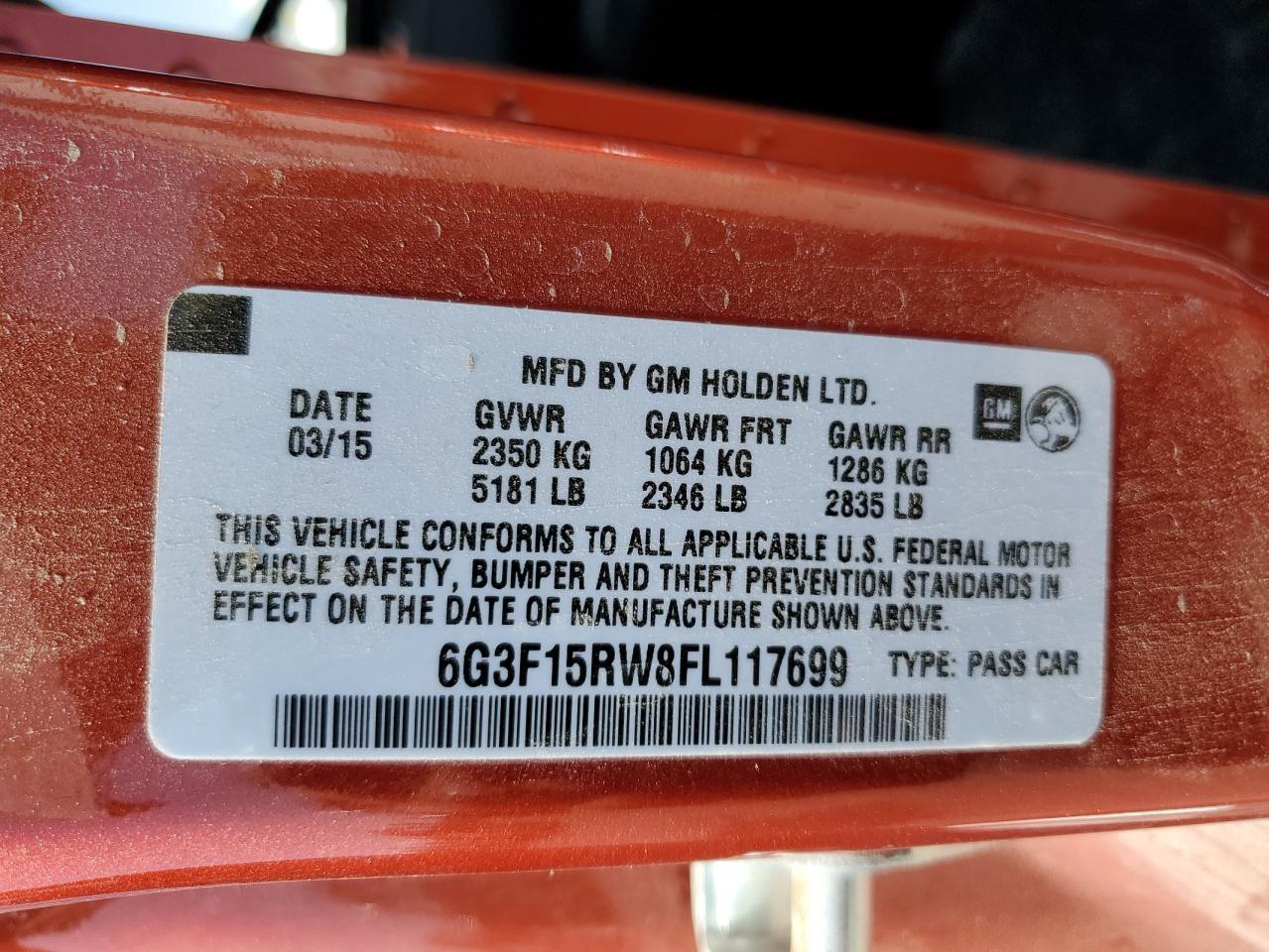 6G3F15RW8FL117699 2015 Chevrolet Ss