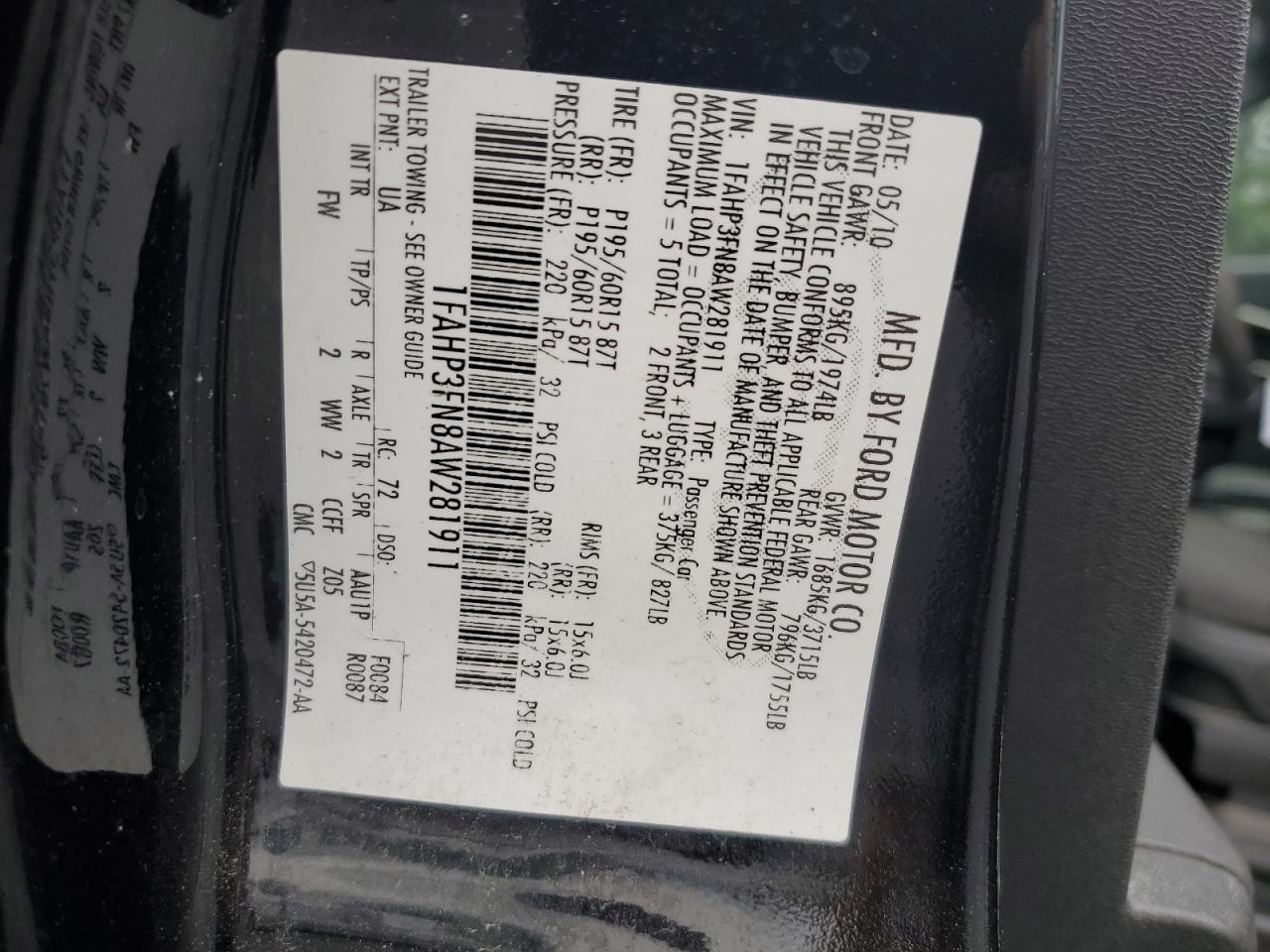 1FAHP3FN8AW281911 2010 Ford Focus Se