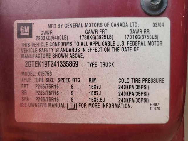 2004 GMC New Sierra K1500 VIN: 2GTEK19T241335869 Lot: 59485544