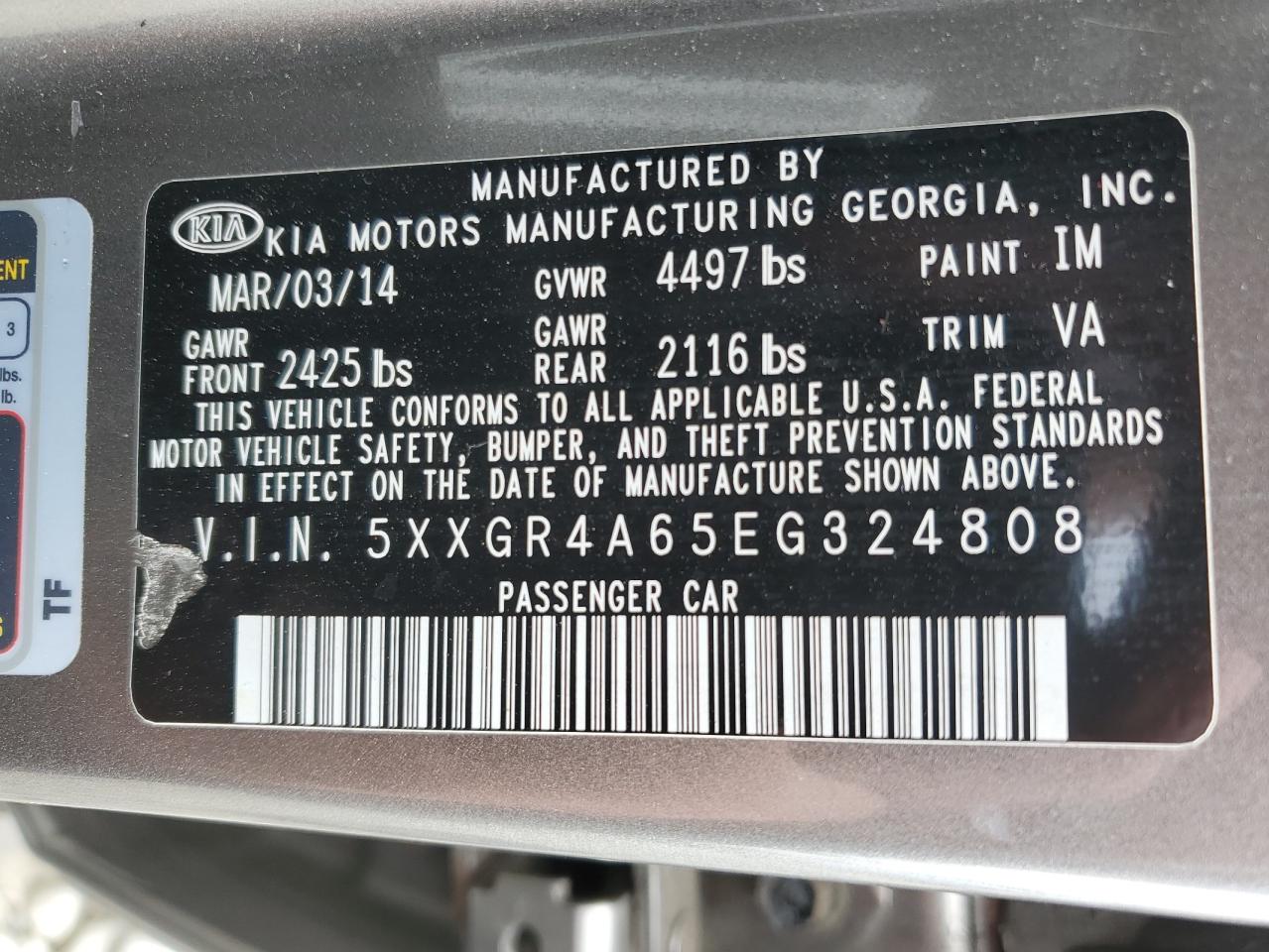 5XXGR4A65EG324808 2014 Kia Optima Sx