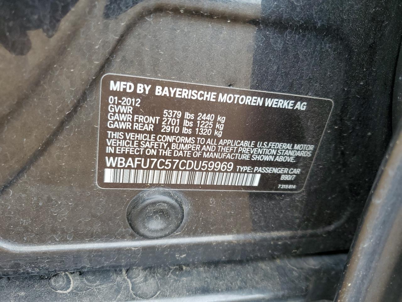 WBAFU7C57CDU59969 2012 BMW 535 Xi