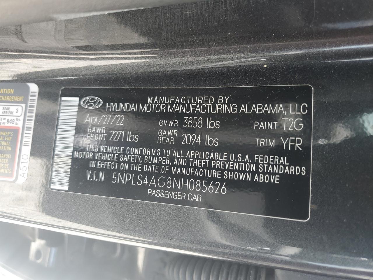 5NPLS4AG8NH085626 2022 Hyundai Elantra Sel