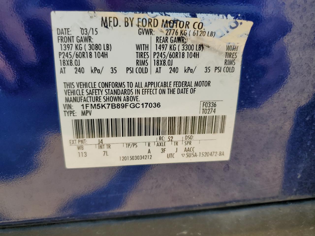 1FM5K7B89FGC17036 2015 Ford Explorer