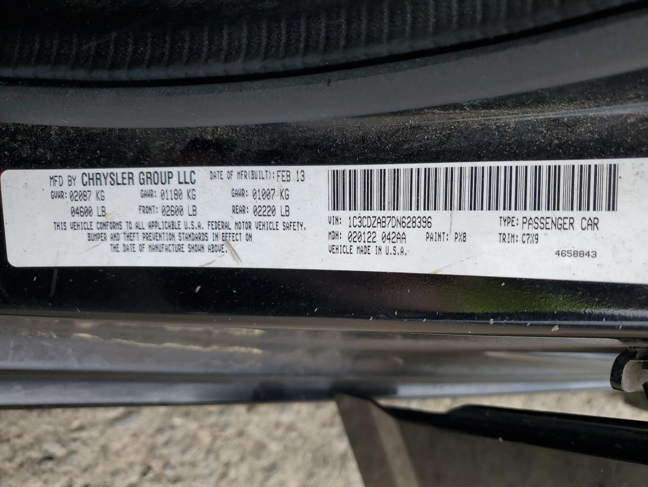 1C3CDZAB7DN628396 2013 Dodge Avenger Se