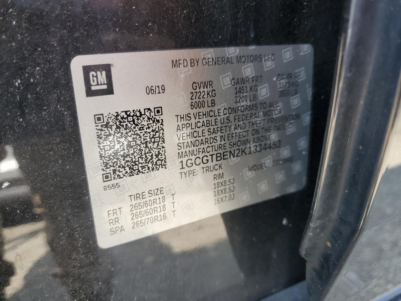 1GCGTBEN2K1334453 2019 Chevrolet Colorado