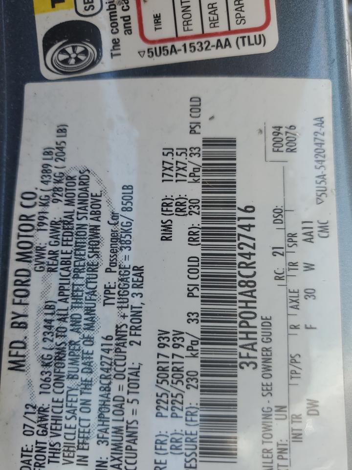 3FAHP0HA8CR427416 2012 Ford Fusion Se