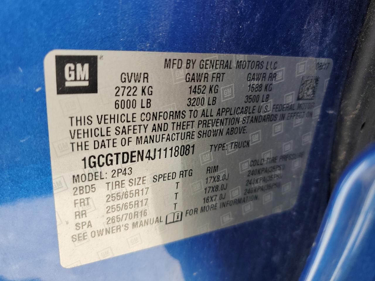 1GCGTDEN4J1118081 2018 Chevrolet Colorado Z71