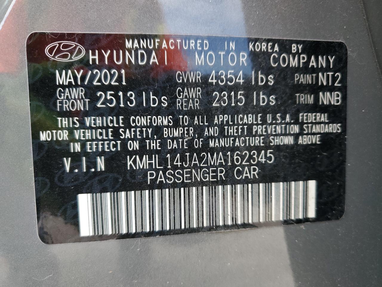 KMHL14JA2MA162345 2021 Hyundai Sonata Sel