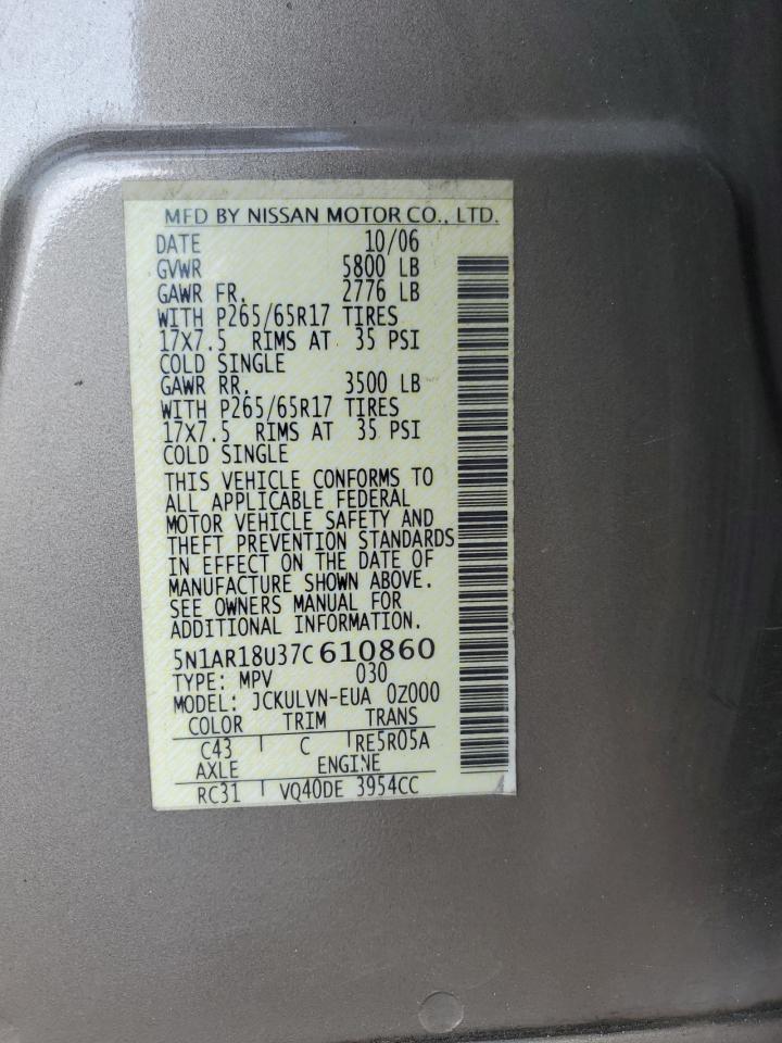 5N1AR18U37C610860 2007 Nissan Pathfinder Le