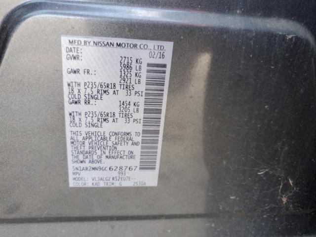 2016 Nissan Pathfinder S VIN: 5N1AR2MN9GC628767 Lot: 59090814