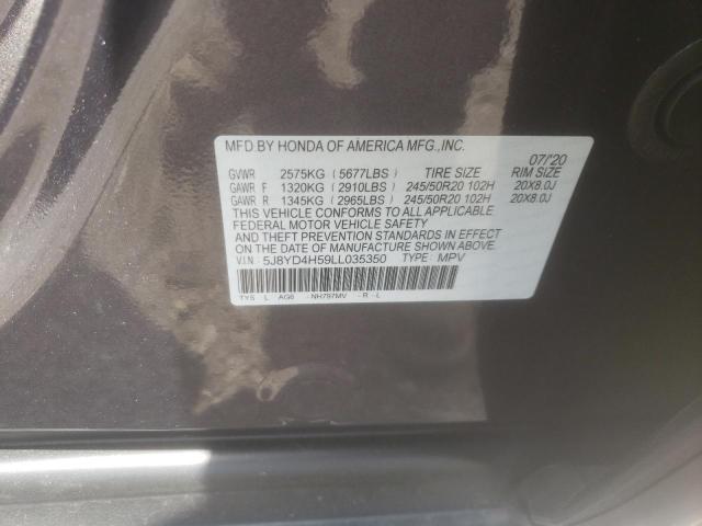 2020 Acura Mdx Technology VIN: 5J8YD4H59LL035350 Lot: 59210564